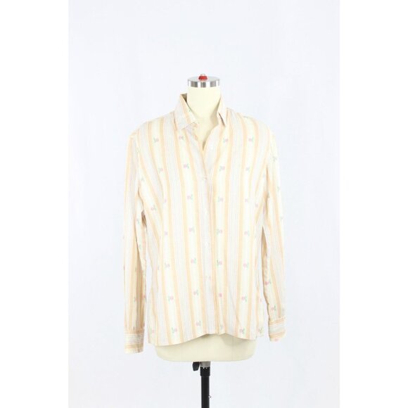 Vintage 70's LADY MANHATTAN Rose Embroidered Striped Button Down Shirt, Size M - Picture 1 of 14